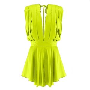 BLUZAT NEON GREEN MINI DRAPED JUMPSUIT
